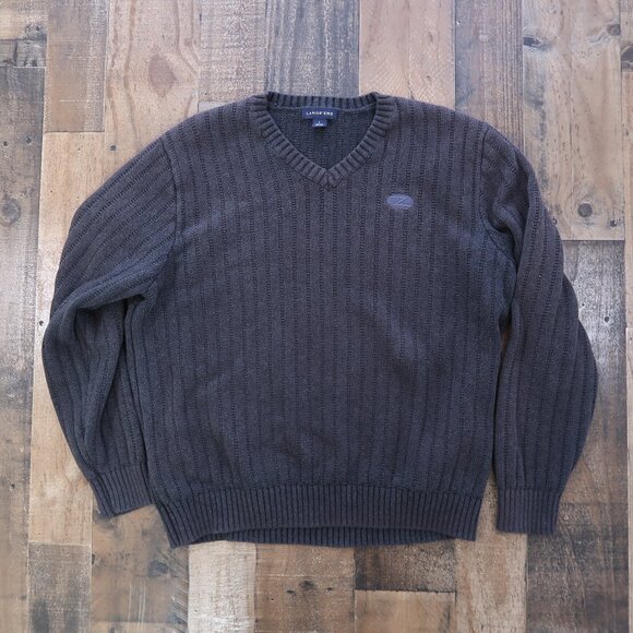 Lands End Mens Large 42-44 Grey Mens V Neck Sweater Embroidered Z - Picture 1 of 5